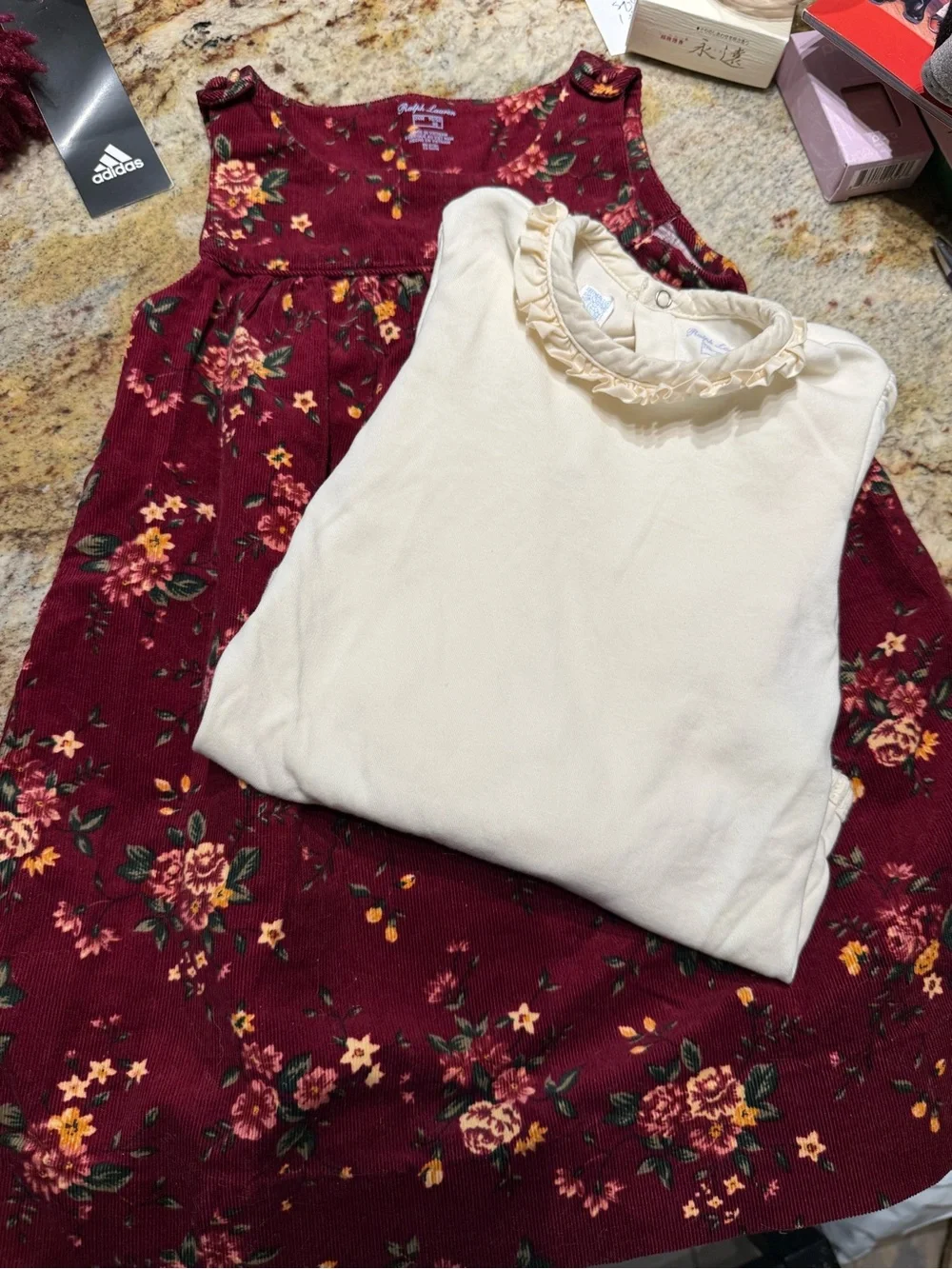 Ralph Lauren Burgundy Floral Corduroy Baby dress.  Size 24 months